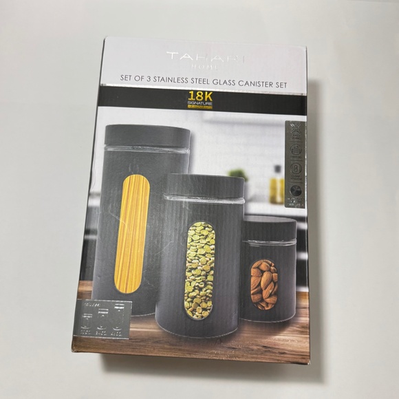 STAINLESS STEEL GLASS CANISTER SET - Picture 1 of 5